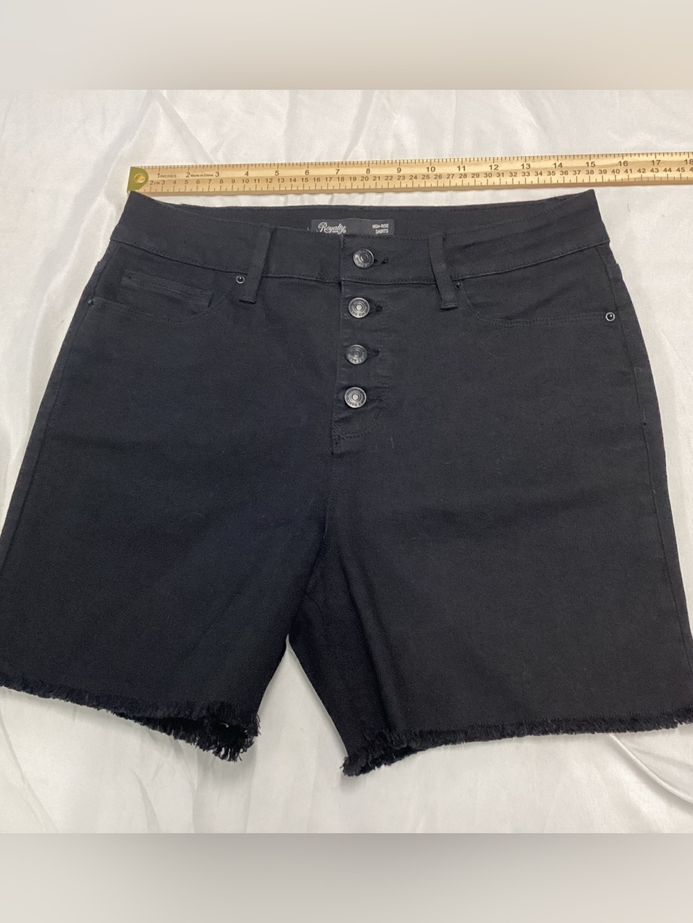 Royalty For Me Black Button-Front Frayed Hem Jean Shorts